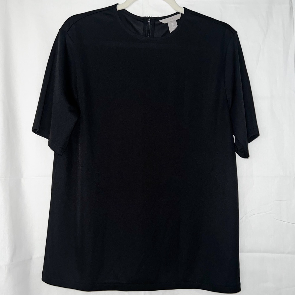 H&M Black Semi-Sheer Basic Workwear Blouse, Size S